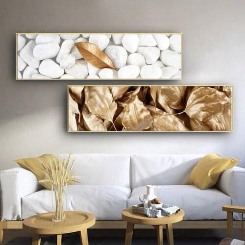 Art Posters And Prints Large Gold Leaf Canvas Painting Wall Pictures Modern Abstract White Little Stone for Living Room Decor