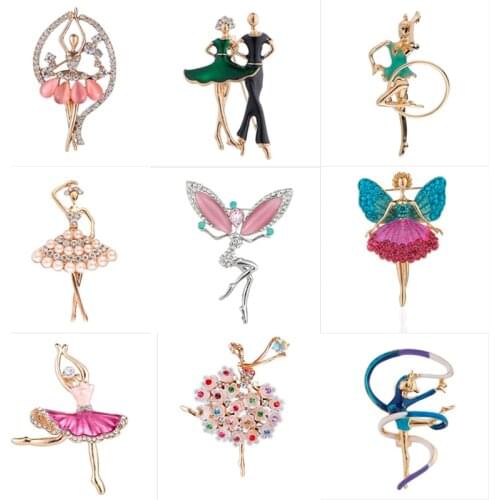 JINGLANG New Creative Girl Ribbon Dancing Brooch Alloy Painting Oil Gymnastics Figure Corsage Dress Collar Pin