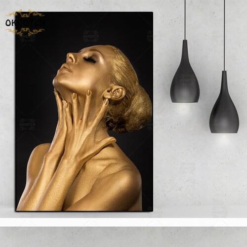 Gold Black Woman Oil Painting Nude African Art Canvas Posters and Prints Scandinavian Wall Pictures for Living Room Home Decor