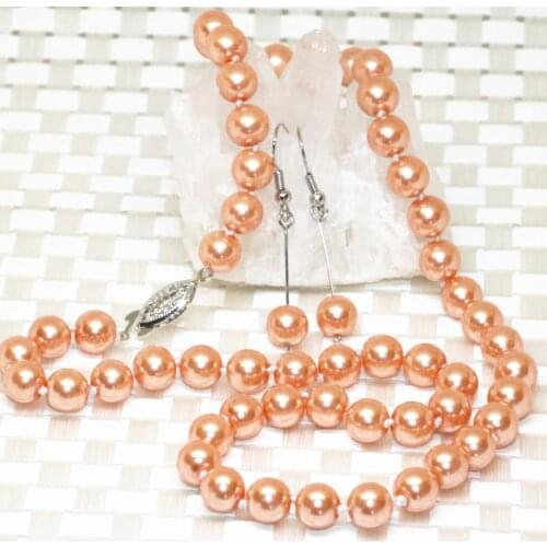 High Grade Orange Charming Women Necklace Earrings Set Simulated-pearl Shell 8mm Round Beads Unique Jewelry Set 18inch B2352
