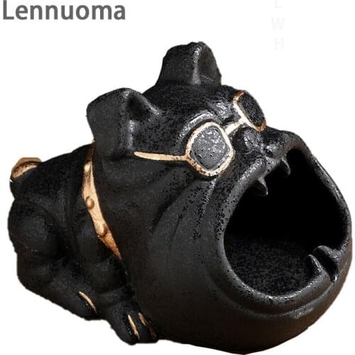 Lennuoma Personality Ceramic Dog Ashtray Animal Crafts Sculpture Statue Container Office Home Decoration Bar Ornament Men Gifts