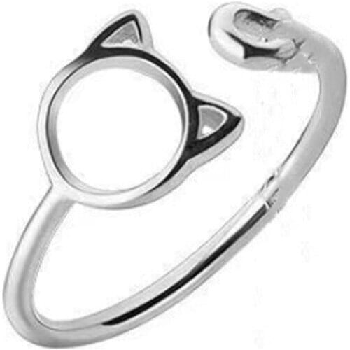 Milangirl Trendy Korean Style Silver Color Lovely Cat Animal Small Bell Female Opening Ring for Women Party Jewelry Accessories