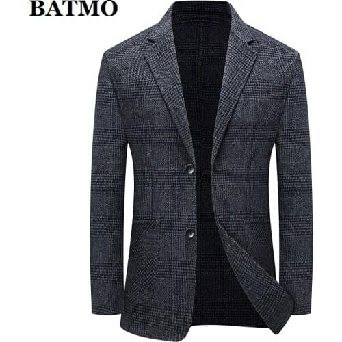 BATMO 2021 new arrival autumn wool plaid casual men blazer ,mens suit jacket blazers plus-size M-XXXL 2285