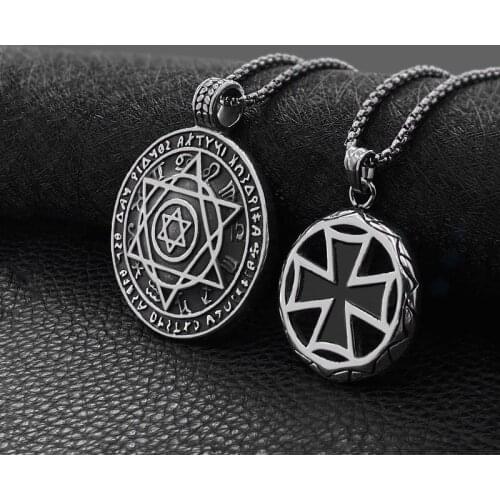 New Titanium Steel Pendant Mens Jewelry Pendant Round Six-pointed Star Cross Domineering Punk All-match Jewelry