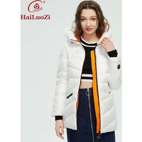 HaiLuoZi 2021 New Winter Womens Jacket Warm and Thick Fashion Coat Beautiful Zipper Design Hooded High Neck Female Parka 886
