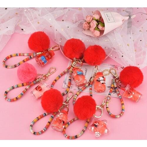 New Year of the Ox Acrylic Quicksand Keychain Creative Red Ball Cotton Rope Keyring Accessories Boutique Car Bag Pendant Keyfob