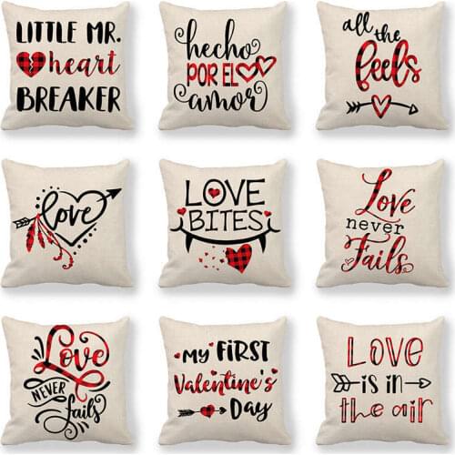 New Valentines Day Gift Pillow Cover Love Pattern Cushion Covers 45*45 cm Artificial Linen Wedding Anniversary Gift Pillow Case