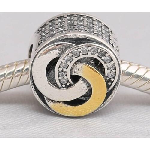 Authentic S925 Bead DIY Jewelry Interlinked Circles Charms fit Lady Bracelet Bangle Gift Clear CZ
