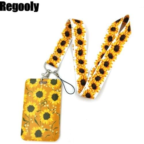 Vintage Flowers Sunflowers Lanyard Credit Card ID Holder Bag Student Women Travel Card Cover Badge Car Keychain Gift Accessories