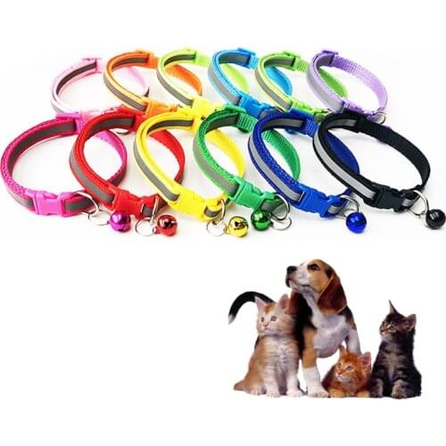 Reflective Pet Dog Collar Nylon Strap Adjustable With Bell Collars for pet Cat Puppy dog necklace collar Safe Leash Accessories