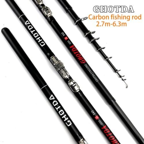 Carbon Fiber 2.7-6.3M Rock Fishing Rod Telescopic Portable Travel Ultralight Carp Feeder Fishing Rod Spinning Rod Boat Sea