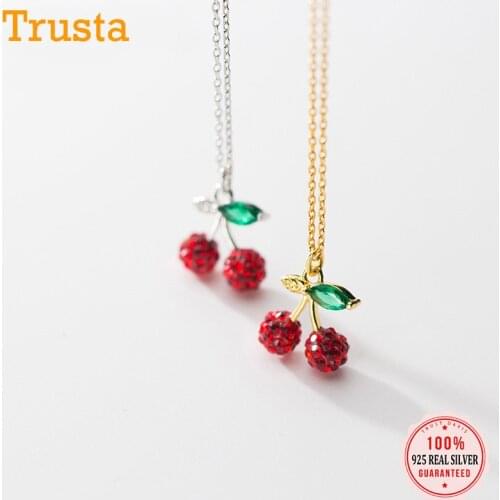 TrustDavis Real 925 Sterling Silver Fashion Sweet Fruit Cherry Pendant Short Necklace For Women Wedding Party Fine Jewelry DB975