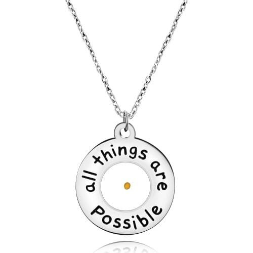 Uloveido All Things Are Possible Mustard Seed Necklace Round Pendant Inspirational Quote Faith Jewelry for Women Y968