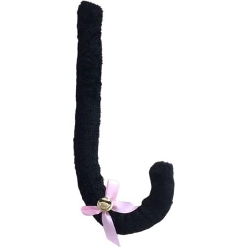 Unisex Cosplay Anime Lolita Costume Fluffy Plush Long Cat Tail with Bowknot Bell NEW