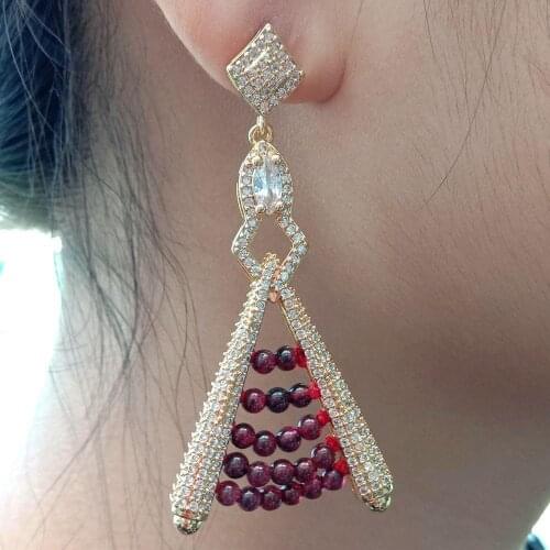 YYGEM Vintage Earrings ewelry Bridal Wedding 3MM Round Red Garnet Yellow Gold Color Clear Cubic Zirconia Pave Stud Earrings