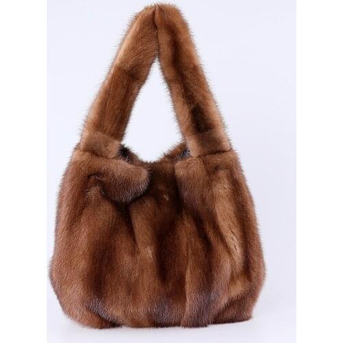 High Quality Women Winter Genuine Mink Fur Leather Shoulder Bag Large Tote Clutch Purse Handbag