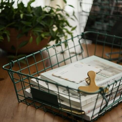 Green wrought iron storage basket dirty clothes toy desktop vegetable and fruit snacks can stack storage tray