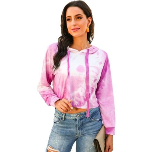 Plus Size Gradient Tie Dye Crop Top Hoodie Women Long Sleeve Cropped Sweatshirt Loose Casual Pullover Autumn Hooded Sweatshirt