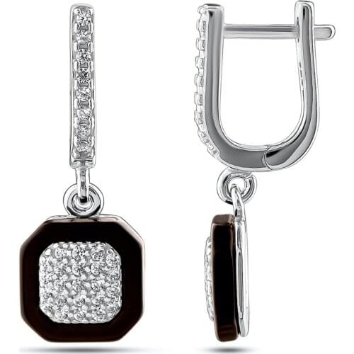Handmade Square Black Stone Earrings Multi Stone Women Jewelry Solid 925 Sterling Silver Gifts For Women