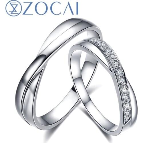 ZOCAI ENCOUNTER 0.12 CT CERTIFIED H / SI DIAMOND HIS AND HERS WEDDING BAND RINGS SETS ROUND CUT 18K WHITE GOLD Q00440AB