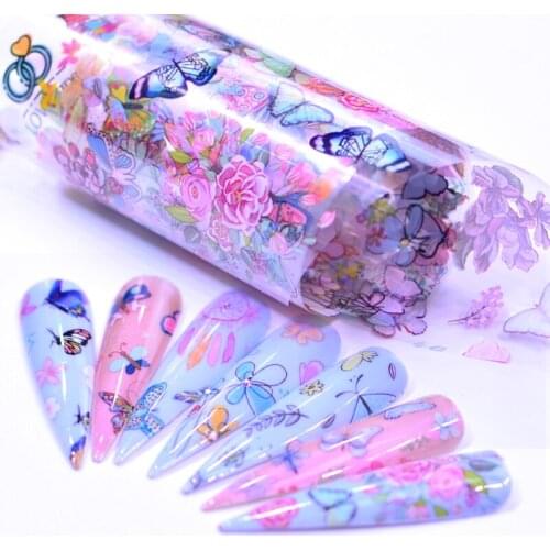 YWK 10PCS Butterfly Plum Flower Nail Art Transfer Foils Colorful Full Wrap Nail Sticker Decal Decoration DIY Manicure Tools