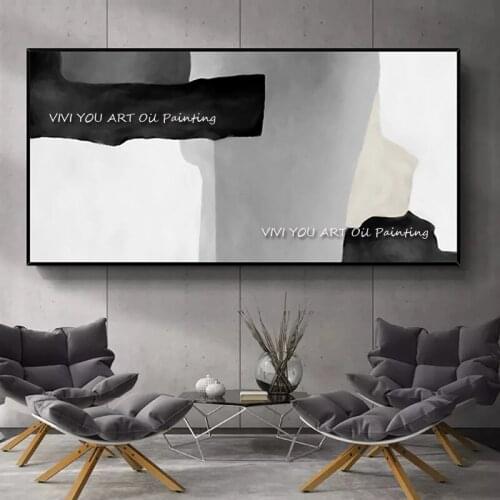 100% Handmade Simple White Black Modern Abstract Thick Oil Painting On Canvas Knife Painting Wall Art Decor Unframed for Office
