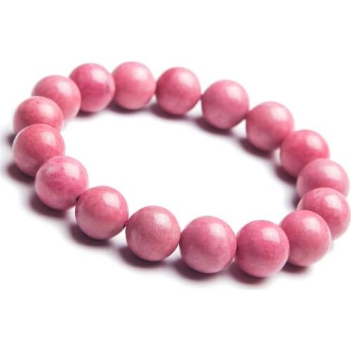 12mm Natural Rose Pink Rhodonite Gems Stone Stretch Bracelets For Women Lady Charm Round Beads Jewelry Love Charm Bracelet