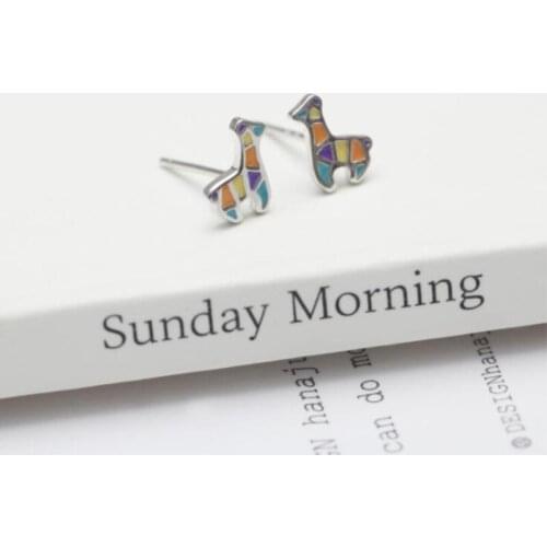 2021 Fashion Cute Colorful Giraffe Stud Earrings for Women Girls 925 Sterling Silver Jewelry Mujer Bijoux Creative Gifts SE149