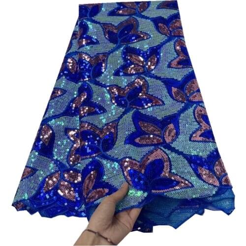 2021 Latest Nigerian Sequins Laces Fabrics High Quality Tulle African Laces Fabric blue French Net Lace Materia Wedding j18-81