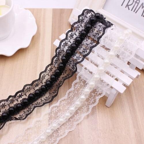 3Yards/lot 4cm wide white black beaded lace fine clothing trimmed pearl lace DIY webbing accessories SC801