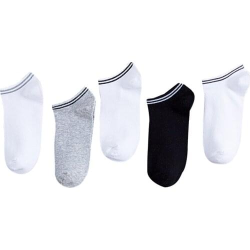 5 Pairs/lot Men Socks Breathable Sports Sock Solid Color Large Size Boat Socks Comfortable Cotton Ankle White Black Standard
