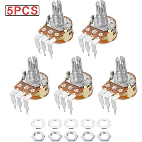 5pcs WH148 B1K B2K B5K B10K B20K B50K B100K B500K 3Pin 15mm Shaft Amplifier Dual Stereo Potentiometer 1K 2K 5K 10K 50K 100K 500K