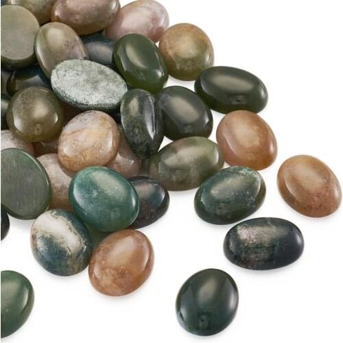 50pcs Oval Natural Gemstone Cabochons Mix, Assorted Colors, Indian Agate, Jewelry Making Findings 12x16x5mm