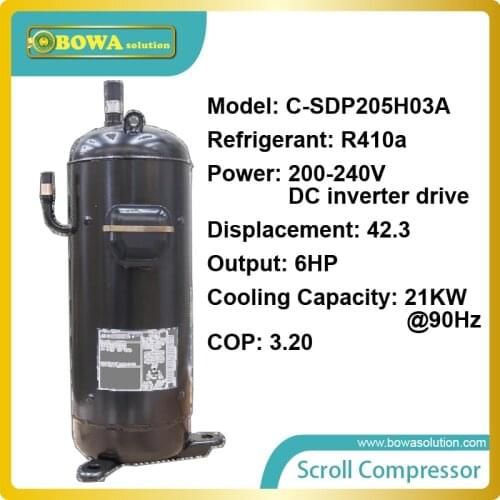 6HP DC inverter drive 21KW scroll compressor for air conditioner and air source or water source heat pump water heater