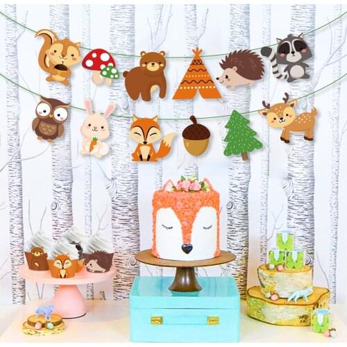 618 Sale Promotion Wall Woodland Banners Forest Cartoon Animals Kids Birthday Party Favors Safari Jungle Baby Shower Decorations