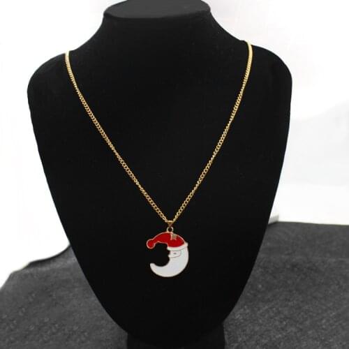 Father Christmas Moon-shaped Pendant Necklace Christmas Jewelry Accessories Santa Claus Exquisite Fashion New Year Gifts