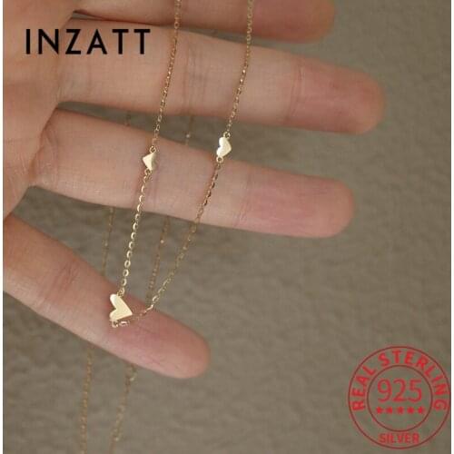 INZATT Real 925 Sterling Silver Heart Choker 14K Gold Necklace For Fashion Women Party Minimalist Fine Jewelry Cute Accessories