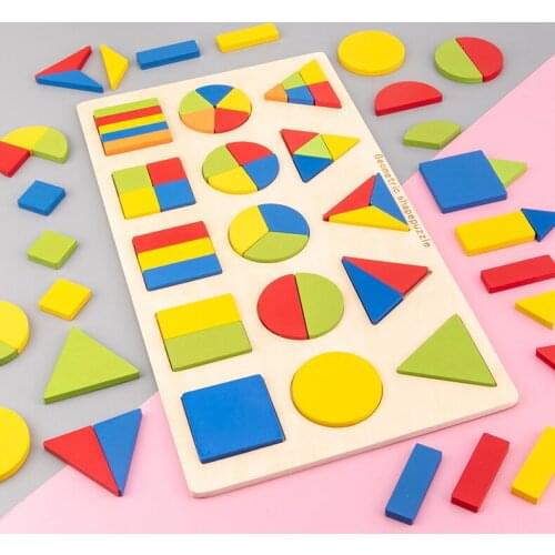 Childrens Montessori Teaching Geometric Shape Board Puzzle Score Matching Early Learning Educational Toys Baby DIY Wood Puzzles