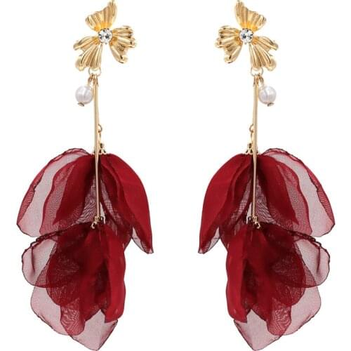 Elegant Drop Earings Dangle Lace Cloth Handmade Flower Layered Petal Jewelry Earrings for Women Girls Bride Wedding Wholesale