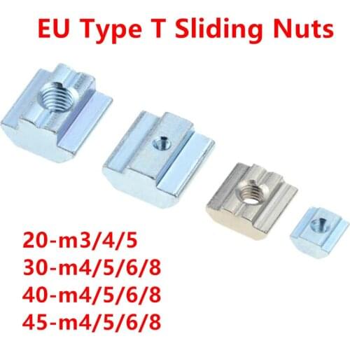 100pcs 50pcs 20pcs M3 M4 M5 M6 T Block Square nuts T-Track Sliding Hammer Nut for Fastener Aluminum Profile 2020 3030 4040 4545