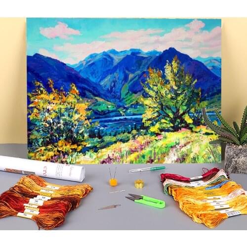 Landscape Summer Printed Water-Soluble Canvas 11CT Cross Stitch Full Kit Embroidery DMC Threads Craft Handicraft Different