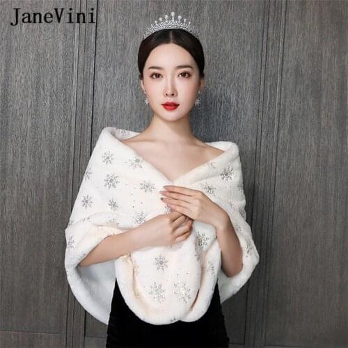 JaneVini Women Light Champagne Faux Fur Shawl and Wrap Bridal Cape Bolero Winter Warm Fur Cloak High Quality Wedding Accessories