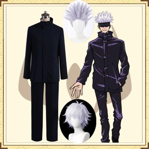 Jujutsu Kaisen Costume Gojo Satoru Cosplay School Uniform Halloween Party Outfits with white wigHalloween Carnival Suit