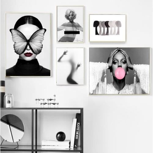 Balloon Girl Butterfly Line Figure Wall Art Canvas Painting Nordic Posters And Prints Wall Pictures For Living Room Home Decor