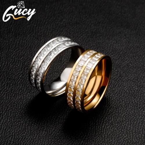 GUCY HiP Hop Stainless Steel Rings Simple Cubic Zircon Engagement Fashion Jewelry Rings For Male Party Wedding Ring