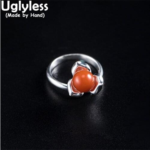 Uglyless Real Silver 3-Petal Flowers Rings for Women Natural Agate Floral Jewelry Fashion 925 Silver Rings Eastern Beauty Bijoux