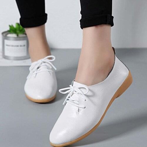Autumn sneaker women shoes 2021 lace-up solid flats shoes women sneakers pointed toe genuine leather casual shoes woman loafers