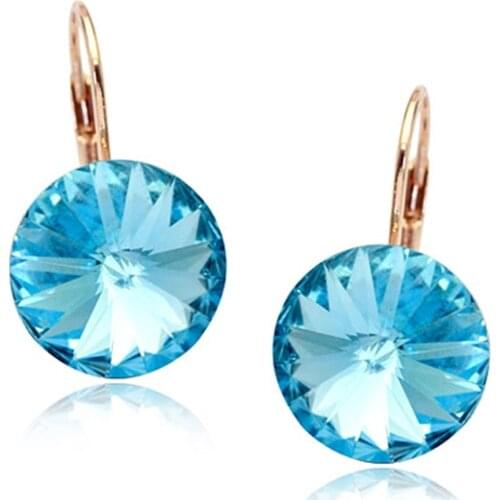 MOONROCY Rigant Round Crystal Dangle Earrings Drop Jewelry Rose Gold Color Womens Trendy Earrings Dangle for Women Blue Purple