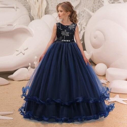 4-12 Y Lace Teenagers Kids Girls Wedding Long Dress for Girl Costume Princess Party Pageant Formal Clothes Baby Childrens Dress