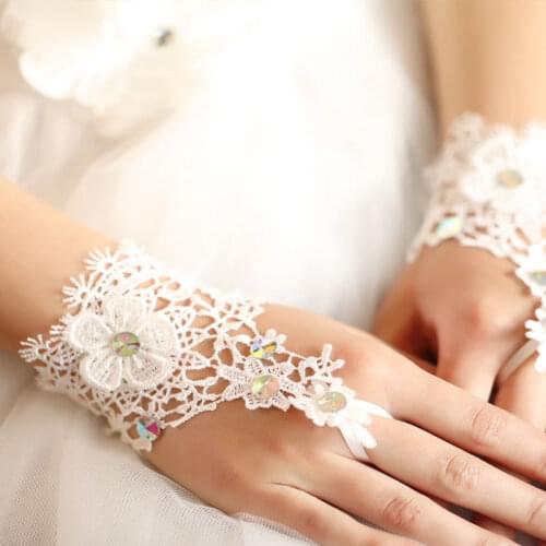 Lace short white fingerless fashion flower girl bridesmaid women dancing party performance mittens glove